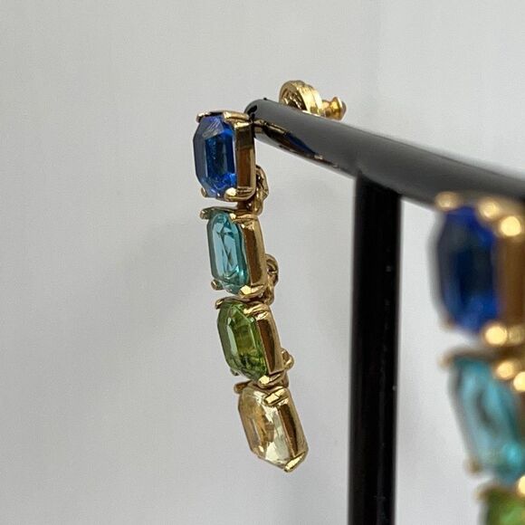 Oscar de la Renta  Opulent Drop Earrings Degrade Blue to Greens - Picture 8 of 13